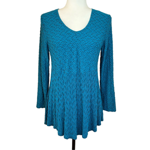 Habitat Women’s V-Neck Teal Stretch Long Sleeve Tunic Small Lagenlook Artsy
